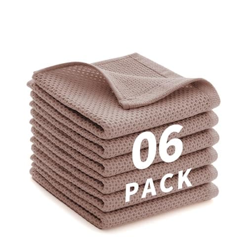 LikGuest Cotton Dish Cloths 6 Pack,12x12 Inch – Super Absorbent, Quick-Dry & Reusable Kitchen Cleaning Cloths, Lint-Free Washable Towels for Dishes, Glass & Household Use(Coffee Brown)