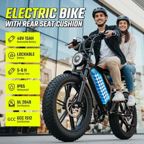 SISIGAD Electric Bike for Adults, Peak 1500W Motor Ebike, 30 MPH 65 Miles, Fat Tire 20" Retro E Bike, 48V 15Ah Removable Battery, 7-Speed for City Commuting, Off-Roading, Mountain, UL 2849 Certified - Thumbnail 2