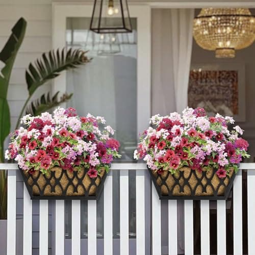 Karlliu 4 Pack 16 Inch Window Boxes Planters Railing Planter Box with Coco Liners Deck Railing Planter Boxes Balcony Hanging Flower Box for Outdoor Plants Garden Decor - Thumbnail 4