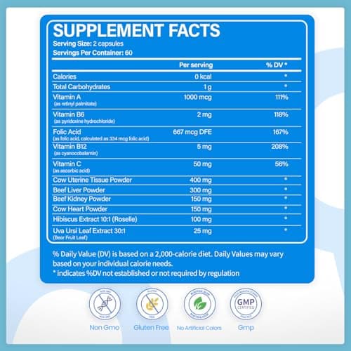 VCCVBB Beef Organ Supplements for Women, Beef Liver, Kidney, Heart, Uterus Tissue, Hormonal Balance, Immune Support,Natural Iron Vitamins Supplements for Energy, Grass Fed Pasture Raised 120 Capsules - Thumbnail 2