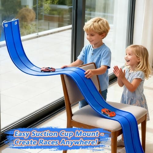 FALDAA 15ft Flexible Race Track for Kids with 6 Cars & 6 Suction Cups, Race Car Ramp Toy Compatible with Hot Wheels and 1/64 Diecast Cars, Portable Slot Car Track for Ages 3+ - Thumbnail 3