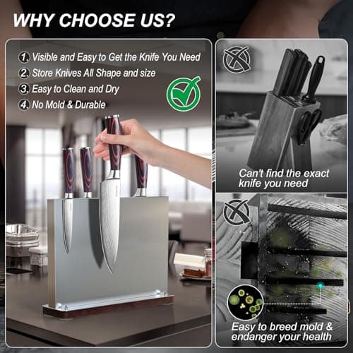 Kitchen Knife Set with Block - 6 Pcs Chef Knife Block Set, 5 Pcs High - Carbon Stainless Steel Razor - Sharp Knives with a Magnetic Knife Block Holder, Versatile and Professional Kitchen Knives Set - Thumbnail 5