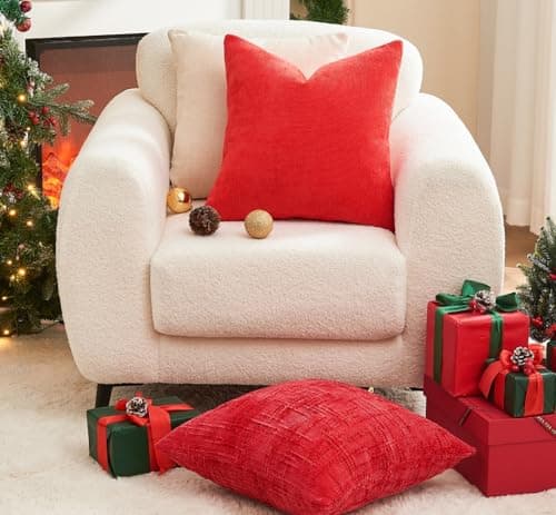 GriNeed Pack of 4 Christmas Red Pillow Covers 20x20 Inch Chenille Throw Pillow Covers Solid Decorative Soft Xmas Cushion Covers Home Boho Textured Decor for Couch Sofa Bed Living Room - Thumbnail 3