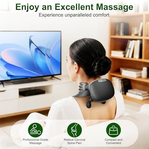 Nooydio Neck Massager, Neck and Back Massager with Heat & 4D Kneading, Shiatsu Deep Tissue Wireless Massager for Shoulder Cervical Pain Relief, Portable Rechargeable for Home Office (Black) - Thumbnail 4