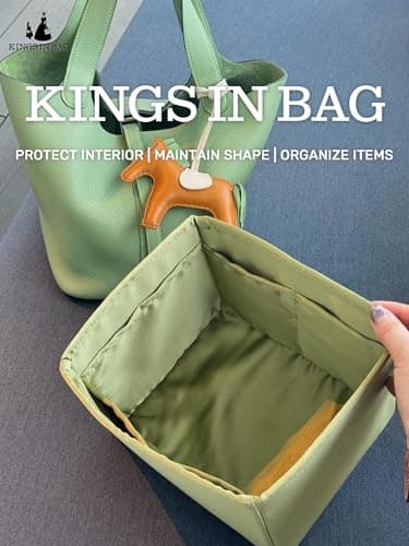 Purse Organizer Insert for Picotin 18/22, Satin Bag Organizer for Woman, Soft & Lightweight Purse Essentials, Ideal for Travel, Shopping, and Daily Use, Multiple Pockets(PC 18,Vert Criquet) - Thumbnail 3