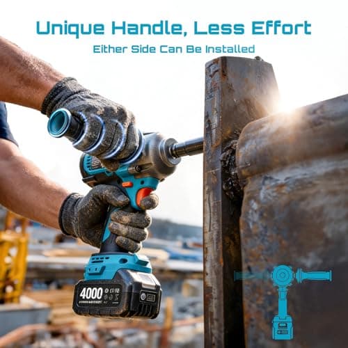 Seesii Upgraded Cordless Impact Wrench 885Ft-lbs (1200N·m): 1/2" Impact Gun with Detachable Side Handle, 21V High Torque Power Impact Driver 2x 4.0Ah Batteries for Family Car/Pickup Truck/Mower - Thumbnail 3
