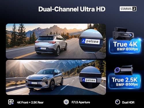 True 4K+2.5K Dash Cam Front and Rear, Dual Starvis 2 Sensor, Native 4K HDR Dash Camera for Cars with 5.8GHz WiFi, Full Color Night Vision, GPS, ADAS, Voice Control, Free 128GB Card & OBD Hardwire Kit - Thumbnail 2