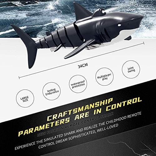 2.4G Remote Control Shark Toy 1:18 Scale High Simulation Shark for Swimming Pool Bathroom Great Gift RC Boat Toys for 6+ Year Old Boys and Girls (with 2 Batteries) - Thumbnail 5