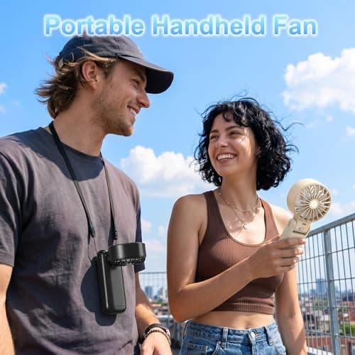 Pro Portable Handheld Fan with Ice Cooling, 5.5m/s High Speed Rechargeable Fan, Independent Switch, 135° Adjustable, 5-Speed, LED Display, Neck Personal for Travel Essentials, Concerts, Sports Events - Thumbnail 3