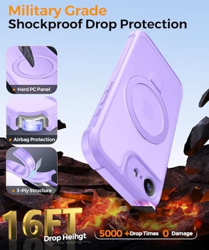 MOCCA for iPhone 17e Case & iPhone 16e Case with Magnetic Invisible Stand [Full Camera Protection][Compatible with Magsafe]Military Drop Shockproof Translucent Matte Phone Case Cover 6.1",Light Purple - Thumbnail 5