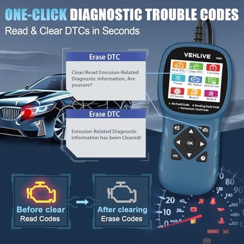 V860 Scanner for Car and Trucks, OBD2 Diagnostic Tools and Code Reader for Engine Check, Battery Testing, O2 Sensor and EVAP Leak Test, Annual Check Readiness,Printable Export, Vehicle After 1996 - Thumbnail 3