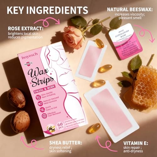 hoyesch 60 PCS Wax Strips - 40 Facial & 20 Body Waxing Kit for Women’ s Hair Removal,Wax Strips for Face,Eyebrow,Body, Arms, Legs, Chest, Back, Bikini/Brazilian Waxing Strips & 4Calming Oil Wipes - Thumbnail 4