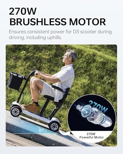 Mobility Scooter PAISEEC D3 Lightweight Mobility Scooter for Senior, 39.7 lbs Folding Mobility Scooters with 2 Batteries, All Terrain, 18.6 Miles, Airline Approved Mobility Scooters for Travel (WHITE) - Thumbnail 3