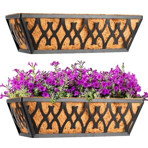 Karlliu 2 Pack 14 Inch Window Boxes Planters Railing Planter Box with Coco Liners Deck Railing Planter Boxes Balcony Hanging Flower Box for Outdoor Plants Garden Decor - Image 1