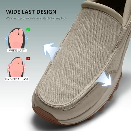 Coostar Slip On Shoes for Men Orthopedic Walking Loafers with Arch Support Canvas Shoe Casual Khaki Size 11 Wide - Thumbnail 3
