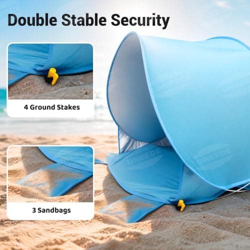 Baby Beach Tent Extra Large Pop Up Baby Tent with UV Protection - Spacious Family Sun Shelter for Parent & Child, Portable Beach Essentials (Blue, 53.1" x 36.6" x 37.4") - Thumbnail 5