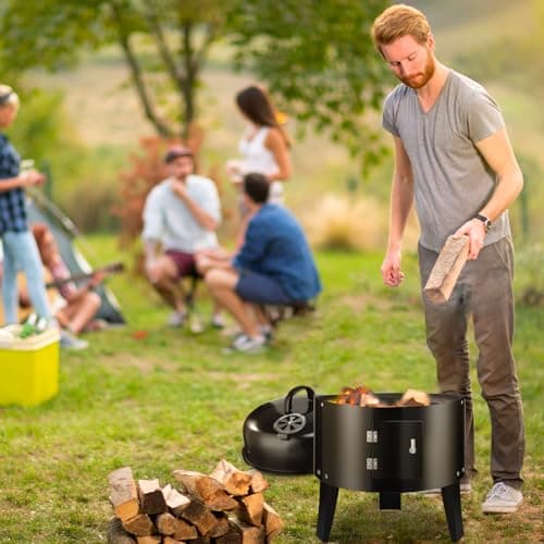 RYHOFOUD Vertical 19Inch Round Charcoal Smoker Grill,Heavy-Duty BBQ Smoker for Outdoor Smoking Multi-Layer Pellet Ideal for Meats-Offset Charcoal Grill with Thermometer,Black - Thumbnail 5
