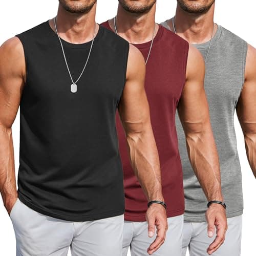 COOFANDY Gym Muscle Tanks for Men Cotton Active Tank Tops 3 Pack Soft Performance Workout Sleeveless Shirt Wine Red XL - Image 1