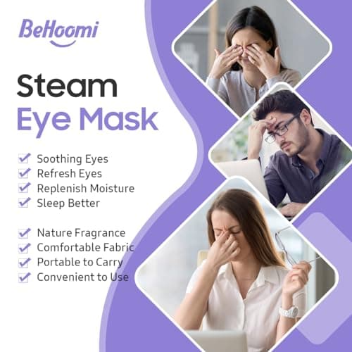 BeHoomi 20Packs Steam Eye Mask, Heated Eye Mask Warm Compress for Eyes, Disposable Self Heating Steam Mask for Sleep, Spa, Travel Essentials, Relaxation Gifts for Women, Mothers Day Gifts (Lavender) - Thumbnail 3