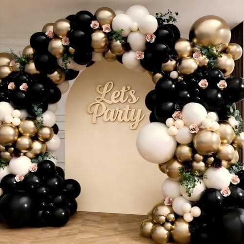 Black Gold Sand White Balloon Garland Arch Kit 143Pcs Sand White Black Chrome Gold Latex Balloons for Wedding Bridal Shower Gender Reveal Birthday Party Decorations - Thumbnail 3