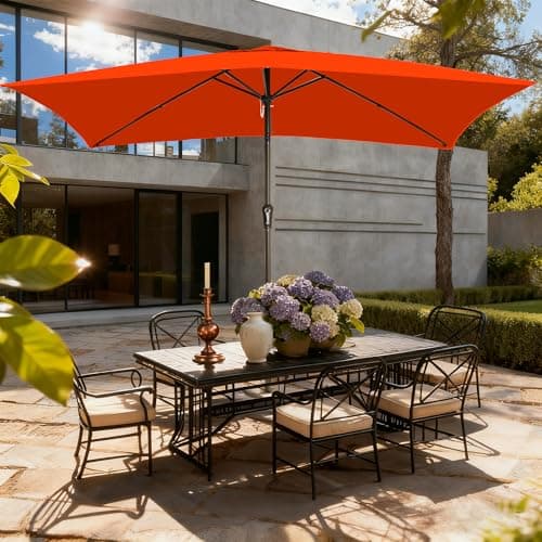 GREFORG 6.5x10FT Rectangular Patio Umbrella with Push Button Tilt & Crank Lift for Garden,UV Protection Outdoor Umbrella for Deck,Pool and Yard,Orange - Thumbnail 2