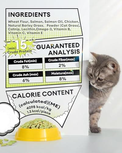Pawaura Cat Grass Treats for Hairball Control – Natural Chicken & Catnip Biscuits, Low-Calorie Healthy Snacks for Indoor Cats, Digestive & Dental Care (3.53 oz, Chicken) - Thumbnail 6