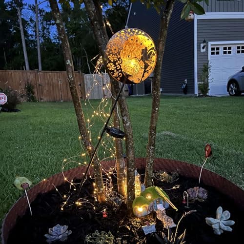 Tryme Solar Fairy Garden Lights - Moon Star Glass Globe Pathway Stake, Waterproof Outdoor Decorative Lights for Patio, Yard, Lawn - Thumbnail 2