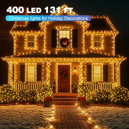 Domolli Christmas Lights 400 LED 131 FT, IP67 Waterproof Christmastree Lights with 8 Modes, Remote Control 3 Timers & Memory Function Xmas Decorations for House and Holiday (Warm White) - Thumbnail 2