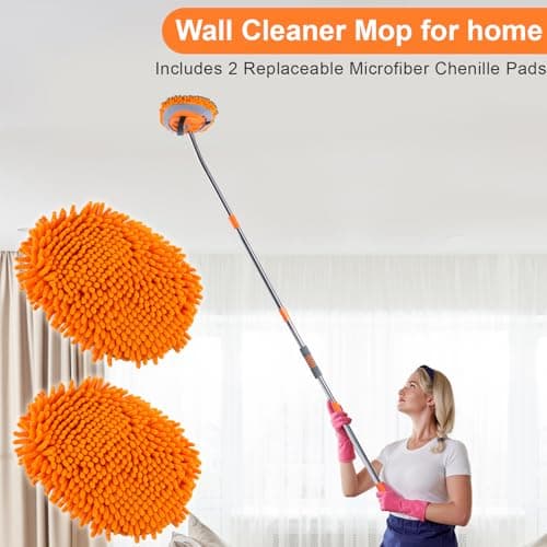 Wall Cleaner Mop with 68” Long Handle,15°Labor-Saving Elbow,Multi-Surface Duster for Painted Walls,Floor,Baseboard & Windows, Includes 2 Replaceable Microfiber Chenille Pads - Thumbnail 5