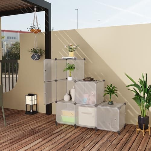 ATTDETJL Cube Storage Organizer, 6-Cube Shelves Unit with Doors, DIY Stackable Plastic Clothes Organizer for Bedroom and Under Stairs Storage Unit, Each Compartment 30 x 30 x 30 cm Striped White - Thumbnail 4