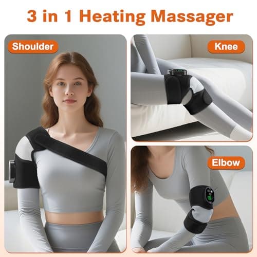 Cordless Heated Knee Massager with Vibration, Heated Knee Brace Wrap, Heating Knee Pad for Knee Elbow, Knee Heating Pad for Arthritis with 6 Heating Levels, 3 Massage Modes&Timer (Black+White) - Thumbnail 6