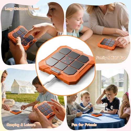 VDPDO Tic Tac Toe Game, 6-in-1 Electronic Tic Tac Toe with Mute & Rechargeable - Handheld Travel Board Game for Kids Ages 4+, Adults, Family - Educational Learning Toy for Boys Girls, Orange - Thumbnail 6