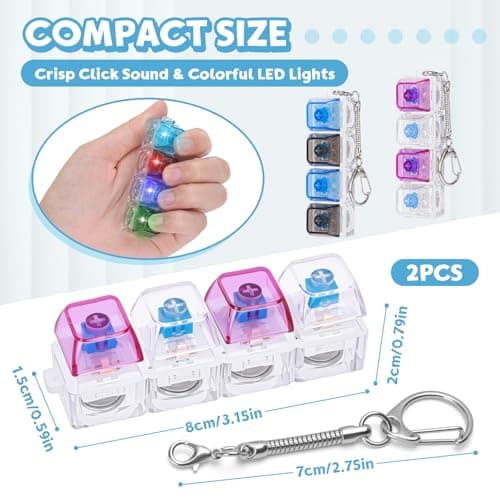Dalycro 2PCS Keyboard Fidget Toy for Adults 4 in 1 Keyboard Clicker Fidget Keychain with LED Light & Sound for Anxiety Relief, Office Home Travel (BlackBlue&WhitePurple, 2P) - Thumbnail 2