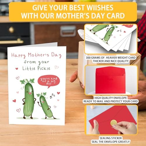 Qiyepbro Funny Pickle Pun Mother's Day Card, Humorous Mothers Day Cards Gifts for Mom, Happy Mothers Day from Your Little Pickle - Thumbnail 3