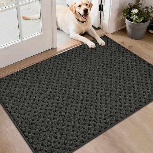 BEQHAUSE Dirt Trapper Door Mat Non-Slip Entryway Rugs Stain Resistant Absorbent Dog Doormats Woven-Look Washable Welcome Floor Doormat For Front Back Door, Dirty Wet Shoes & Paws, 32" x 48", Dark Grey - Image 1