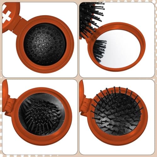 12 Pcs Football Mini Detangler Brush, Folding Mirror Hair Brushes, Travel Hair Brush, No Tangle Soft Flexible Bristles for Straight, Curly, Thick Hair for Football Team Gift Sport Party - Thumbnail 5