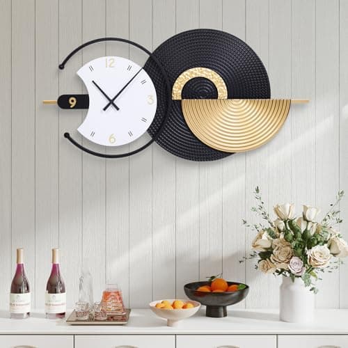 Anmotpe Large Wall Clock Geometric Oversize Modern Clocks Battery Operated Gold Iron Silent Non-Ticking Big Clocks for Living Room, Kitchen, Dining Room, Bedroom - Image 1