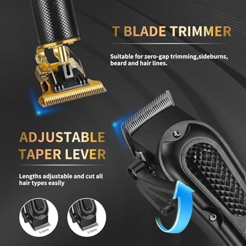 LQT® Men's Professional Hair Clippers Kit，Cordless & Corded Barber Clippers Set，Grooming Rechargeable Beard Trimmer with Adjustable Blade Black - Thumbnail 3
