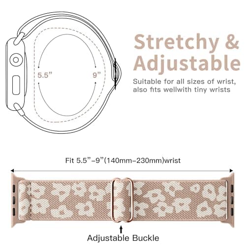 XSMDAJDTXZ 2 Pack Stretchy Solo Loop Compatible with Apple Watch Band 40mm 41mm 44mm 45mm 46mm 49mm 38mm 42mm Women Men, Sport Nylon Elastic Straps Braided Wristbands for iphone Watch Series 11 10 9 8 7 6 5 4 3 Ultra SE (black yun/rose yun, 38mm/40mm/41mm/42mm(Series 10)) - Thumbnail 2