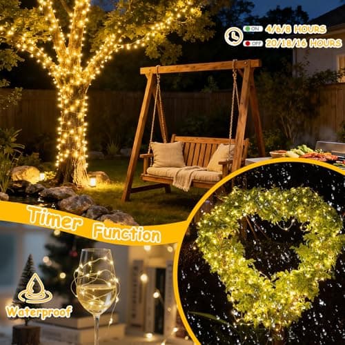 300LED Fairy Lights Twinkle String Light Plug in，99ft Bendable Silver Copper Wire Firefly Lights, 12Modes with Timer Remote，Warm White Decor for Indoor Outdoor Room Wedding Party Christmas - Thumbnail 4