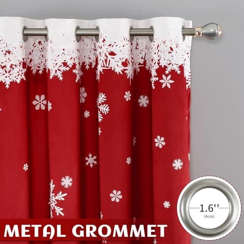 CAROMIO Christmas Red Curtains for Living Room 2 Panels, Velvet Long Curtains 95 Inch, Floral Holiday Decoration Panels, Room Darkening Curtains Thermal Insulated（Reindeern, 52 x 95 Inches, 2 Panels） - Thumbnail 4