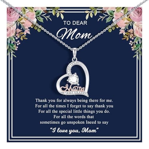 Juvux Heart Pendant Necklace for Mom– 14K Gold Plated White & Rose Gold Zircon Diamond Mom Jewelry, Heart Cutout Mama Necklace, Mothers Day Gift for Mum Grandma, Anniversary Birthday Gifts for Mummy