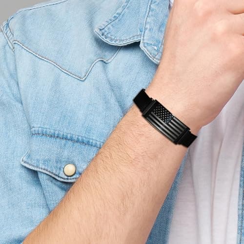 GLEZZA Gifts for Dad to be, Stainless Steel American Flag Bracelet Jewelry for Men, Father’s Day Birthday Christmas Gifts,Adjustable Size (To Dad to be) - Thumbnail 2