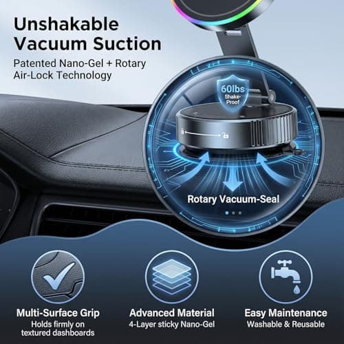 GEYUTHS Vacuum Magnetic Phone Charging Holder Mount 15W Fast Wireless Charger for Car Magsafe 360° Adjustable Phone Holder with Nano Gel Suction Cup for iPhone 12-17 Pro Max (K3) - Thumbnail 3