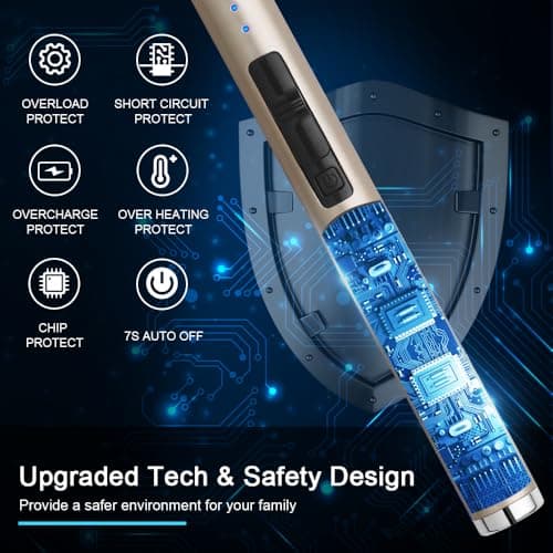 SUPRUS Electric Lighter Candle Type C Rechargeable Lighter with Upgraded LED Battery Display Safety Switch Flameless Plasma Windproof for Candle Cooking BBQs Fireworks (Champagne Gold) - Thumbnail 3