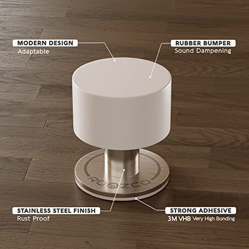 Door Stoppers 2-Pack with Extra Stickers - Two Self-Adhesive White Rubber Door Stops - Heavy Duty Stainless Steel Body with Sound Dampening Bumper Top - Ideal for Home and Office Use - Thumbnail 4