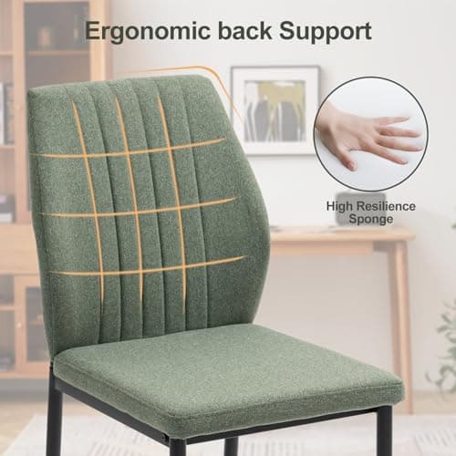 BRTHORY Dining Chairs Set of 4, Upholstered Wooden Dining Room Chairs, Mid Century Modern Fabric Kitchen Chair with Metal Legs Chenille Fabric for Kitchen/Restaurant/Hotel- Green (Only Chairs) - Thumbnail 6