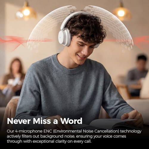 havit Noise Cancelling Headphones Over Ear, Wireless Bluetooth Headphones with 132H Playtime, Fast Charge 5 Min=5H, Foldable, Dual Device, with Mic for Travel Work Office, Gray - Thumbnail 6