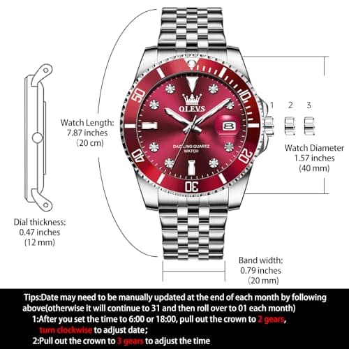 OLEVS Watch Men,Red Watches for Men,Silver Men's Watch Red Face,Mens Dress Watchs,Stainless Steel Watches for Man with Date,Style Surprise Gift for Him,Waterproof Male Wristwatch,Relojes para Hombres - Thumbnail 5