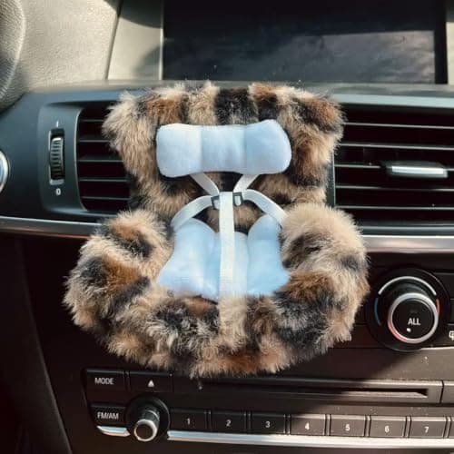 Ezcora Cute Cheetah Print Car Accessories for 10-17cm Dolls, Doll Car Seat with Clip onto Car Air Vent, Includes Seat Leg for Desktop Display (Brown Leopard Print) - Thumbnail 2
